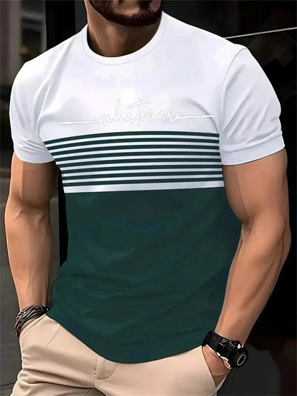Outdoor Men's T Shirt Summer Fashion Casual Round Neck Short Sleeve Top Striped Printed Style Asian Size Men's Clothing T-shirt