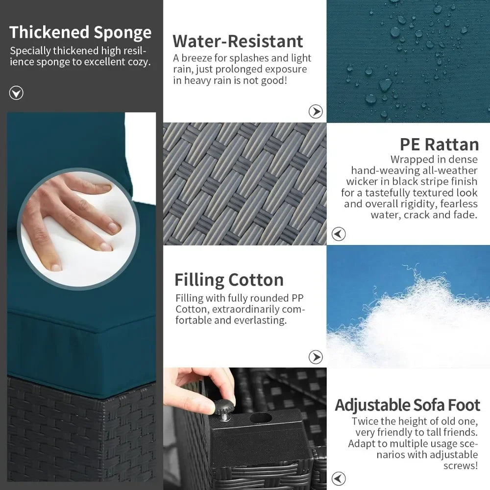 patio furniture set 45 inch outdoor fire pit 7 pieces outdoor furniture set patio sofa outdoor chair , peacock blue