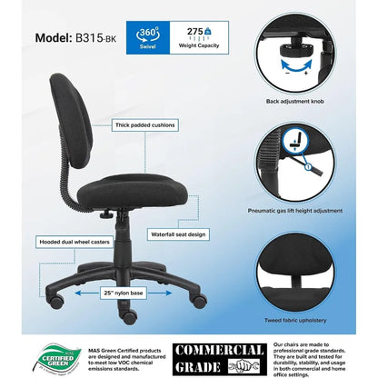 Ergonomic Office Chair with Lumbar Support, Adjustable Height and Back, Comfortable for Long Hours