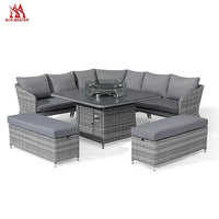 Modern Patio Furniture Outdoor Garden Sofa with Firepit Table Courtyard Hotel Corner Rattan Wicker Terrace Sofas
