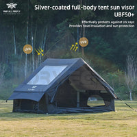 Outdoor inflatable camping tent with a panoramic skylight, suitable for activities such as camping, hiking, and fishing.