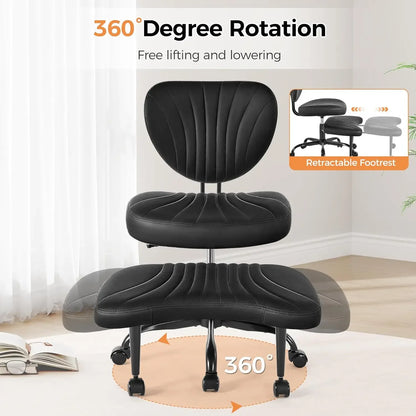 Cross Legged Office Chair, Ergonomic Criss Cross Chair with Wheels, 360° Swivel Height-Adjustable Meditation Chair for Yoga & AD