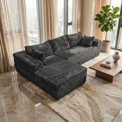 Sofa Relax in Comfort  Cloud-Like Corduroy Sectional Sofa with Chaise and Built-In Storage