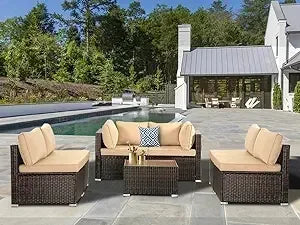 7 Pieces Patio Furniture Set Sofa Chair