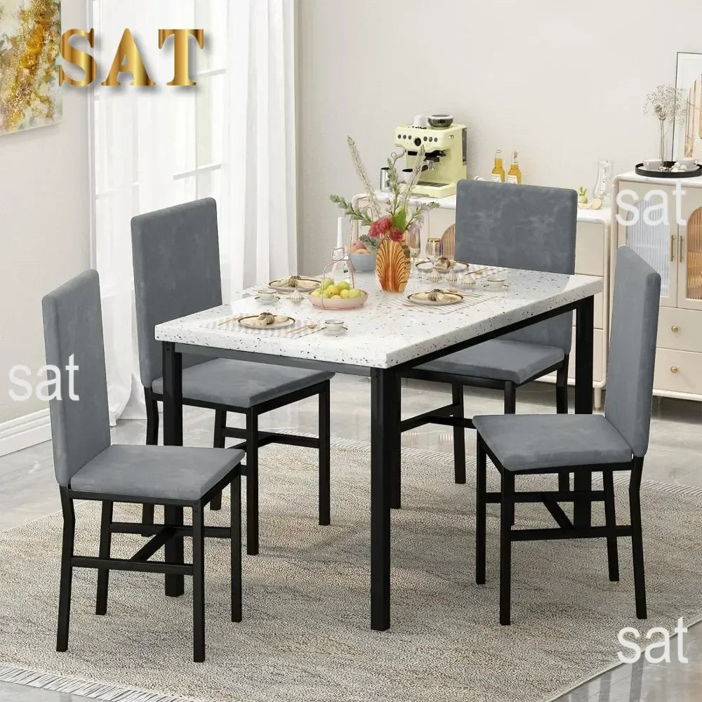 # Hot Sales Dining Table Set For 4- Space And Chairs For 4 Modern Style Faux Marble Tabletop & 4 Blue Velvet Chairs For Dining R