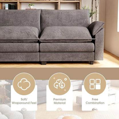 Sectional Sofa with Ottoman, Chenille Fabric, Convertible 3-Seater Couch for Living Room (Gray, L-Shape) | Breathable Material