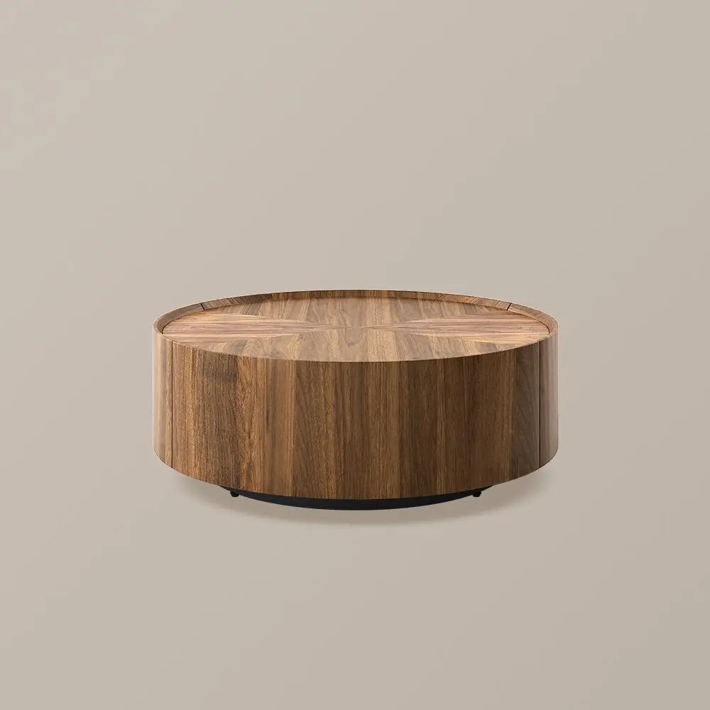 Simple living room coffee table, round wooden coffee table, wooden center, coffee table with drawers