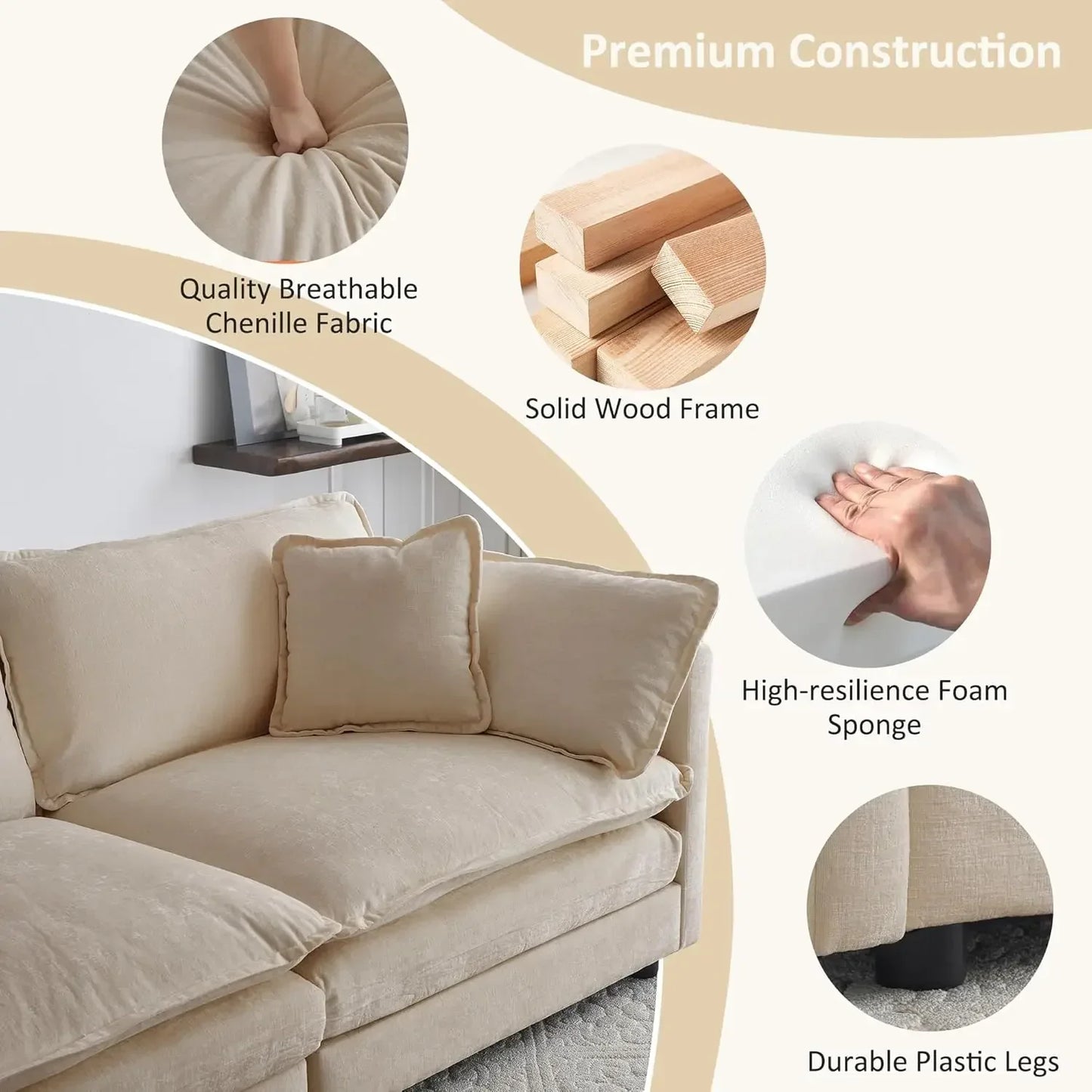 #For Modular Sectional Sofa, Convertible Modern L Shaped Sofa Chenille Cloud Couches Set with Ottoman for Living Room&