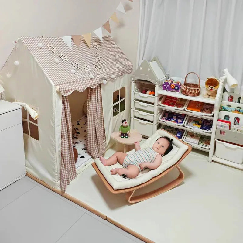 Rocking horse for children baby rocking chair solid wood home newborn recliner multifunctional wooden baby soothing chair ins
