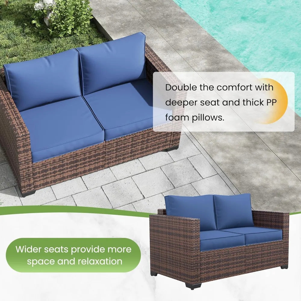 Amopatio Outdoor loveseat Furniture 2-Seat Wicker Patio Love seat, Small Patio loveseat with Water-Resistant Cover & Non-Slip Cu