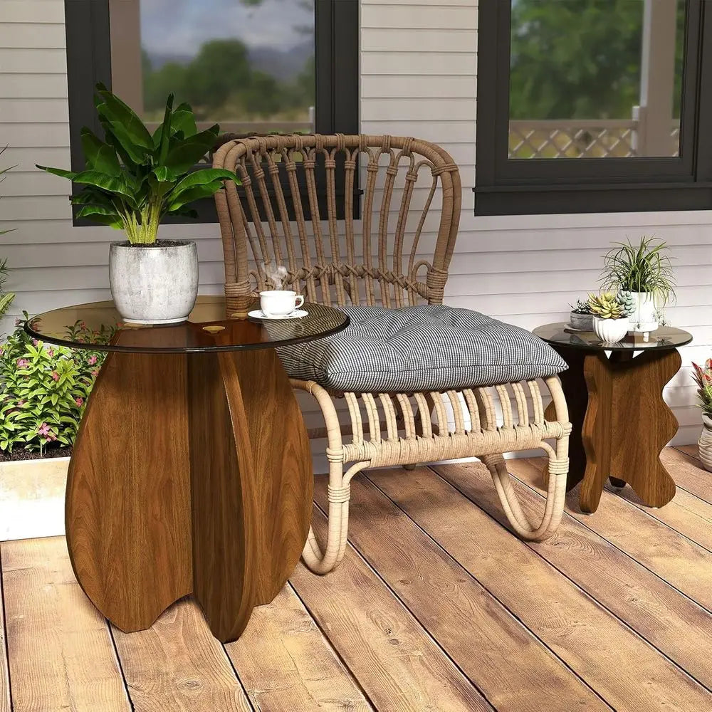 Table d'appoint ronde contemporaine, assemblage facile, finition brun coquille pour les espaces de vie et les balcons
