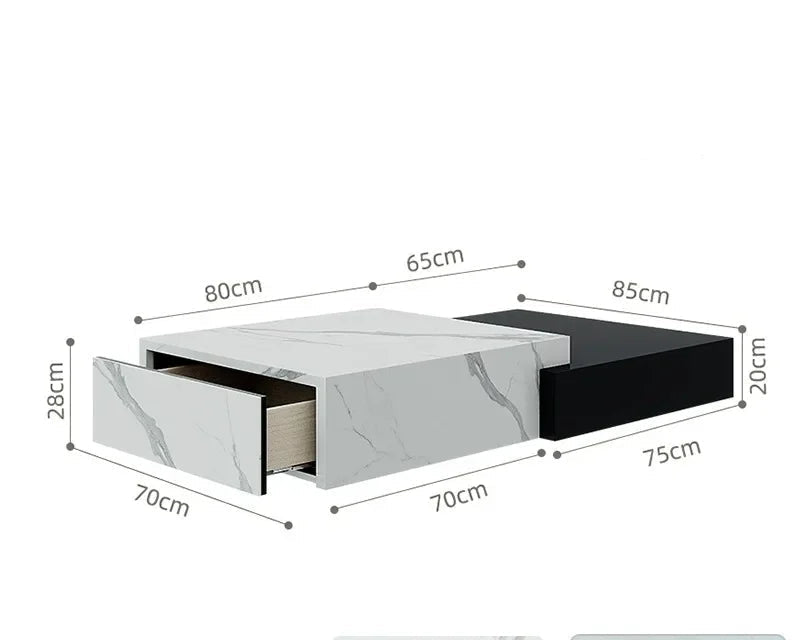 High-end rock slab coffee table Italian living room black and white contrasting color coffee table