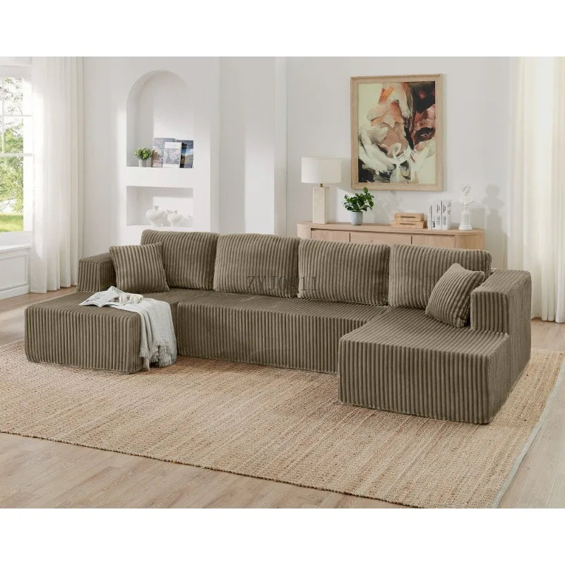 U-shaped modular sectional sofa, compressed sectional sofa, modern minimalist style corduroy sofa, living room sofa