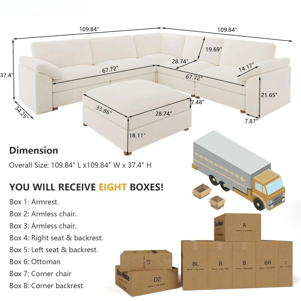 Modular Sectional Couch,Chenille Large L Shape Sectional Sofa Modern Luxury Deep seat Modular Sofa Removable and Washable,White