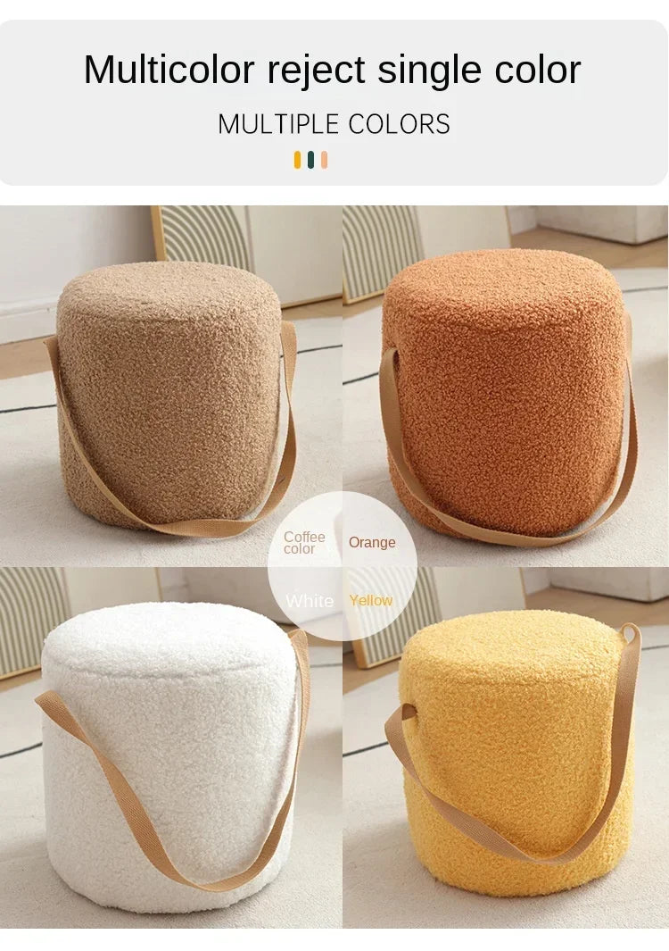 Lamb Velvet Round Stool for Living Room, Multi-Purpose Ottoman for Sofa & Coffee Table, Compact Home Decor Stool
