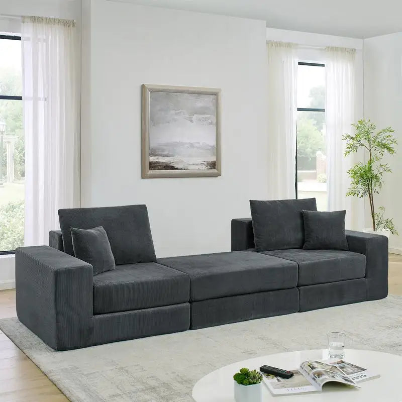 Modern Modular Cloud Sectional Sofa, L-Shaped Sleeper Couch with Removable Ottoman and Pillows for Living Room, Apartment,