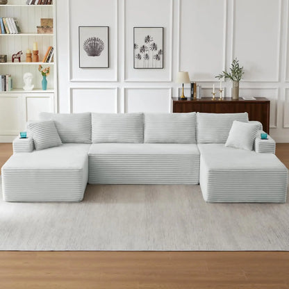 133" Oversized Modular Sectional Cloud Couch With Cup Holders, U Shaped Comfy Boneless Memory Foam Couches For Living Room, Plus