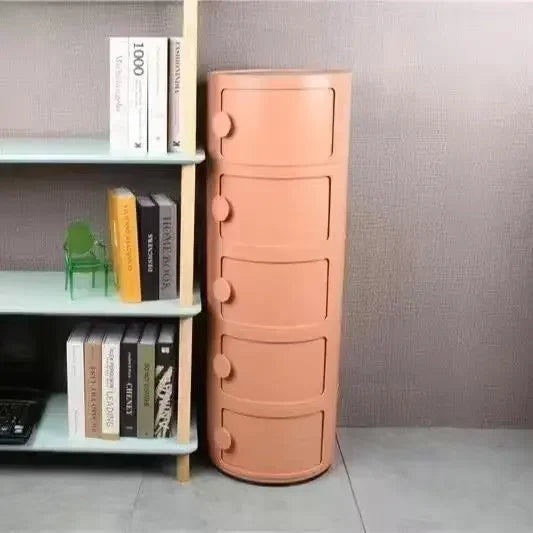 Plastic Round Nightstand Bedside Table Cabinet with Sliding Doors Round Storage Bedside Cabinet Nightstand  for Living Bedroom