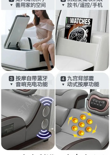Italian Sofa with Bluetooth, Speaker, Functional Headrest, Massage Chaise | Big Corner Couch