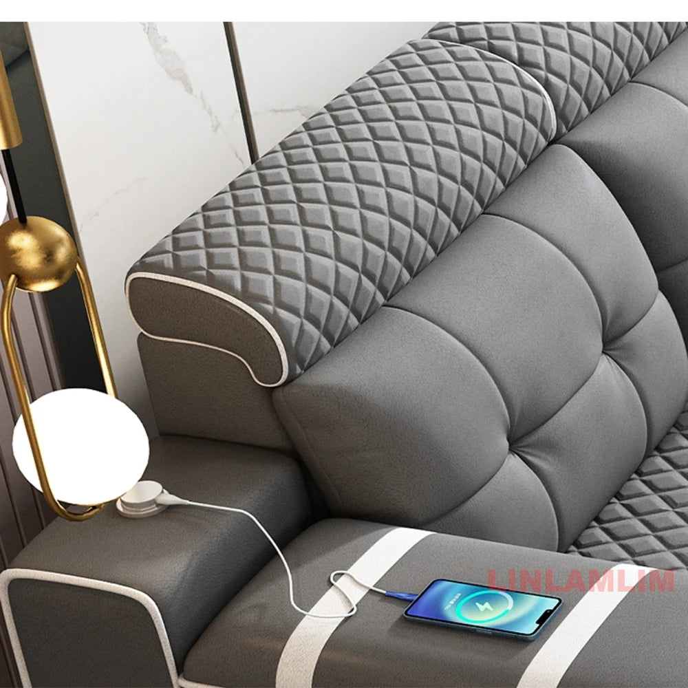 MANBAS Modern U-Shaped Fabric Sectional Sofa with Storage, Adjustable Headrests & USB Charging - Comfortable Quilted Upholstery