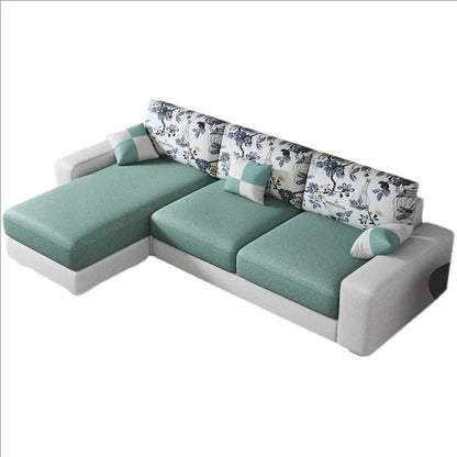 Luxury Charging  Sofas Bed U Shaped Sectional Furniture 7 Seat Modern European Fabric Living Room Sofas Set