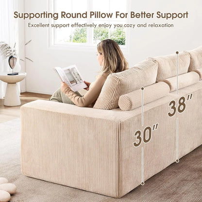 Modern Oversized L-Shape Corduroy Sectional Sofa with Comfort Height and Neck Pillow for Living Room