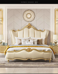 American light luxury solid wood bed, master bedroom luxury European leather double bed 1.8 meters court princess bed