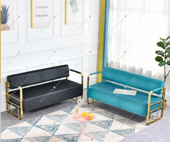 Modern Customized Stainless Steel Beauty Salon Waiting Sofa Long Bench Barbershop Waiting Chairs Shampoo Furniture Waiting Area