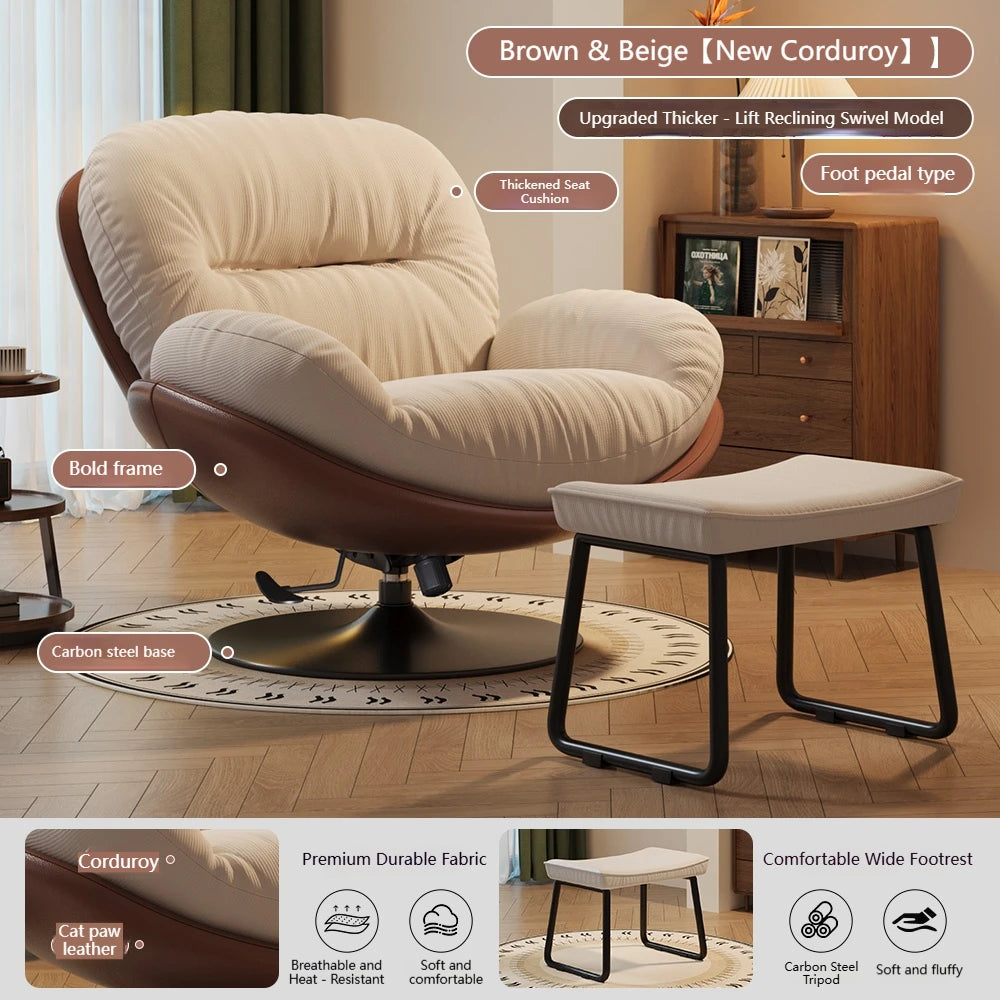 Luxury Living Room Lounge Chair Soft Reclining Home Relaxing Chair Adjustable Height Modern Bedroom Swivel Sofa Chairs Furniture