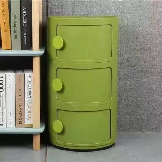 Plastic Round Nightstand Bedside Table Cabinet with Sliding Doors Round Storage Bedside Cabinet Nightstand  for Living Bedroom