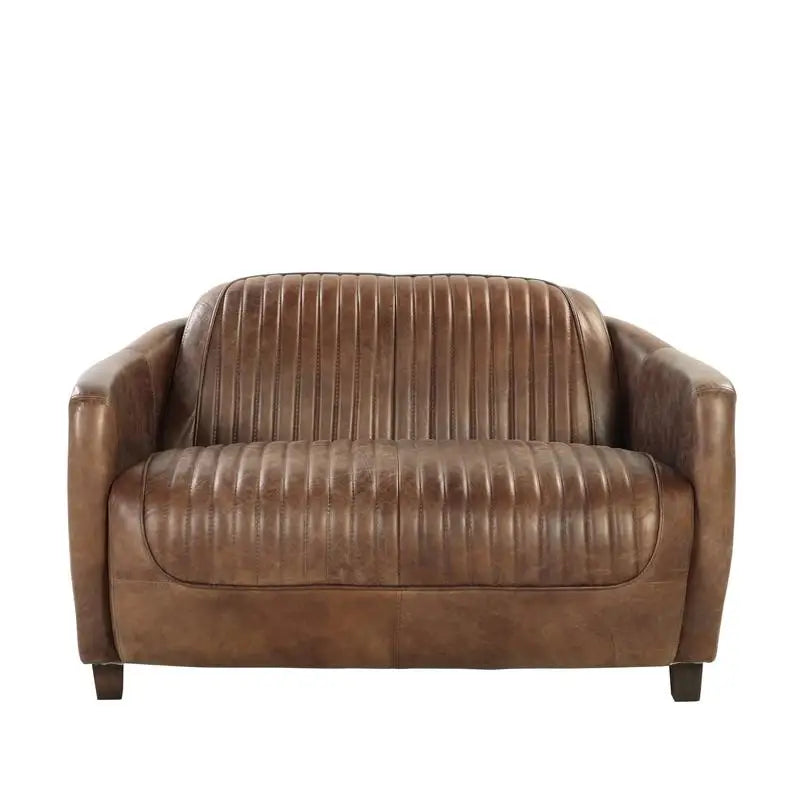 Retro Brown Leather & Aluminum Living Room Set