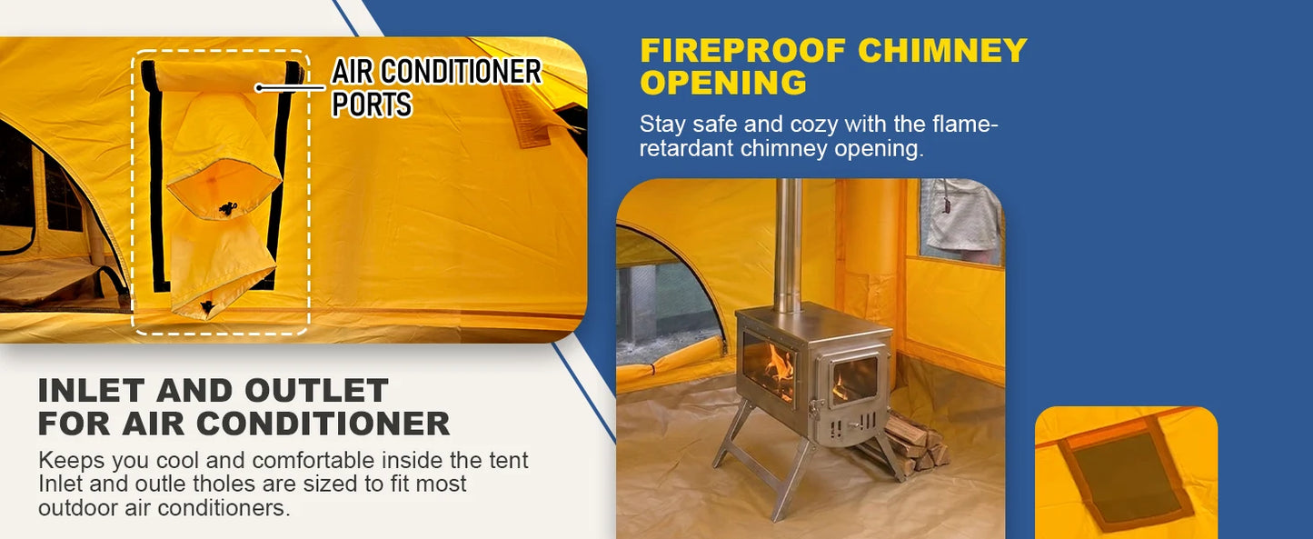 129 Sq Ft Inflatable Camping Tent Easy Setup Waterproof Oxford Air Tent House with Pump 4 Season Family Glamping Tent