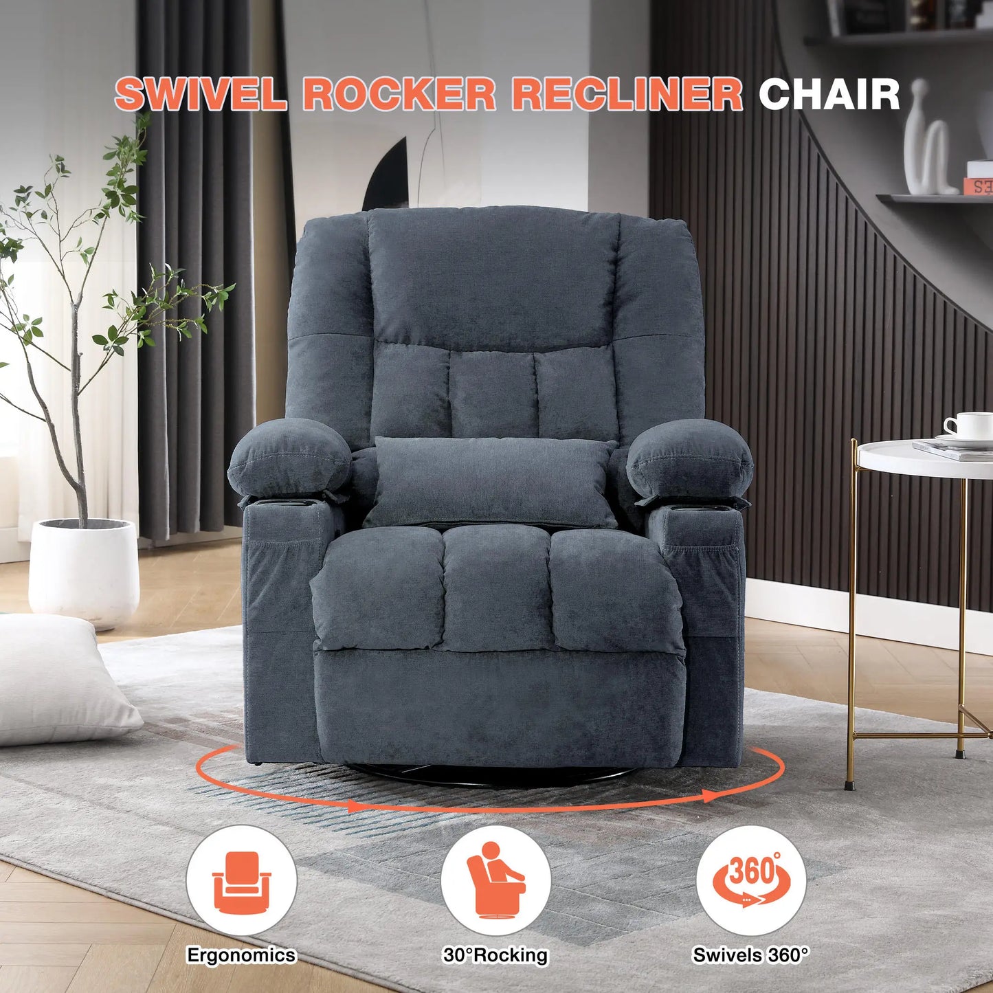 350 Pound Swivel 360° Rocking Massage Heating Recliner Sofa Chair in Anji Rocking Reclining Chair for Adults