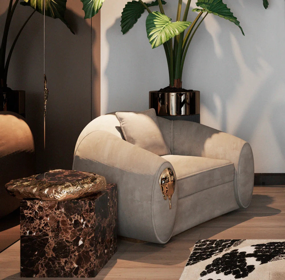 High End Home Furniture Customized Italian Design Luxury Curved Couch Living Room Sofa Set Modern Brass Base Nubuck Fabric Sofa