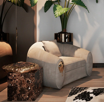High End Home Furniture Customized Italian Design Luxury Curved Couch Living Room Sofa Set Modern Brass Base Nubuck Fabric Sofa