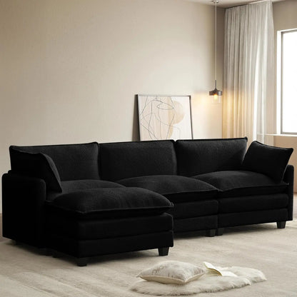 Oversized Modular Sectional Sofa Movable Ottoman 112in 4 Seat Corduroy Convertible L Shape Living Room Office Beige Custom