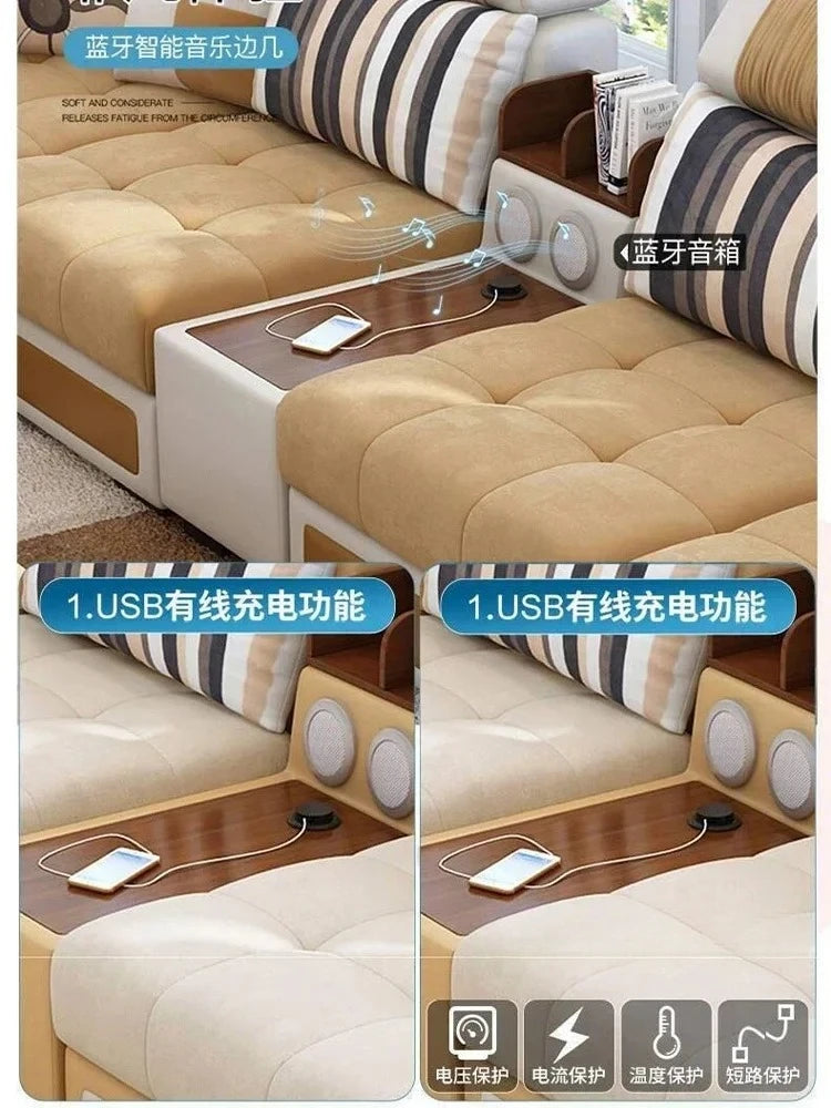 U-Shaped Sectional Fabric Sofa Set - Modern Living Room Furniture with Storage, and Cushions