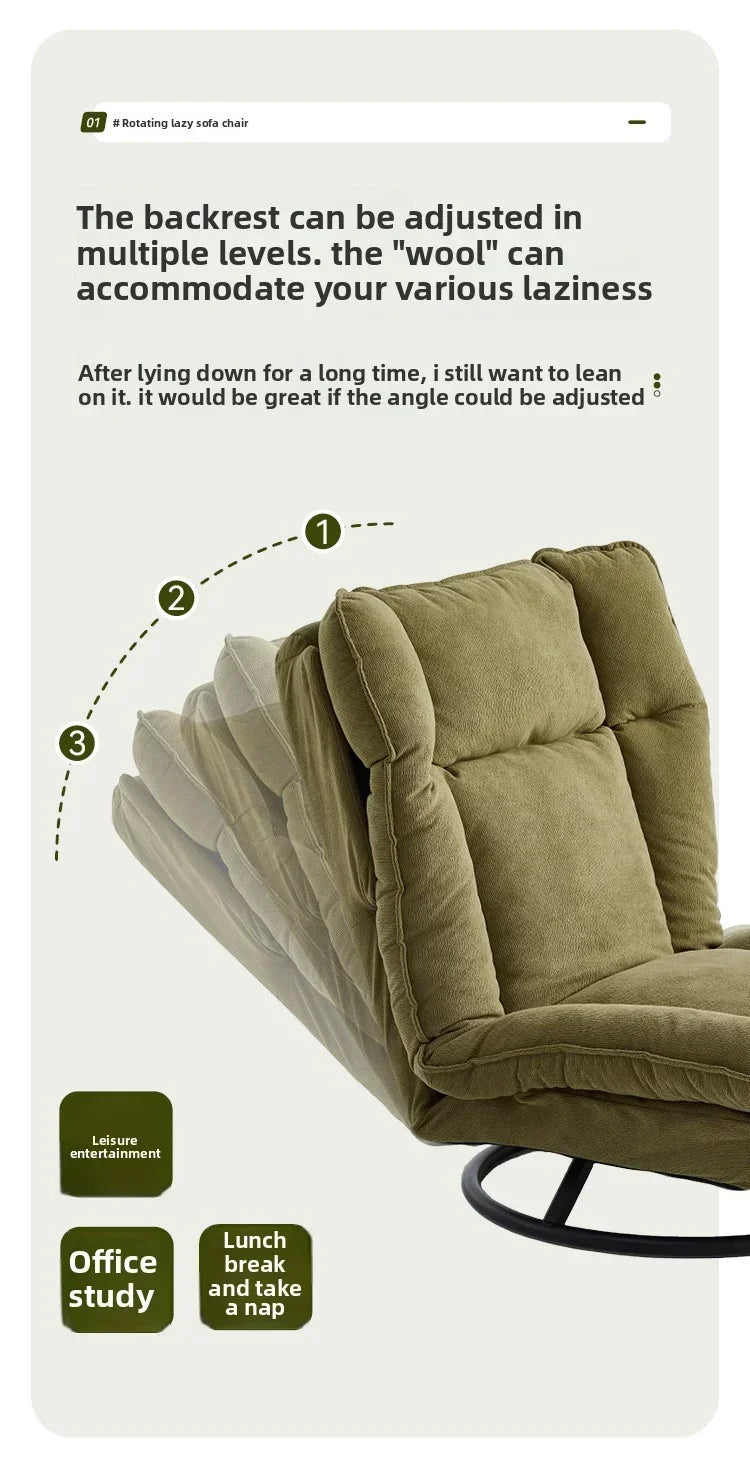 New Rotating Sofa Chair, Living Room Balcony Fabric Lazy Sofa, Adjustable Backrest Rotating Leisure Chair Swivel Chair
