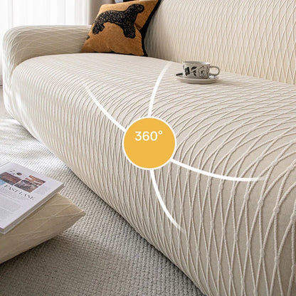 High-End Solid Stretch Sofa Cover Diamond Grid Jacquard Elastic Couch Slipcover Easy-Care Furniture Protector for Living Room