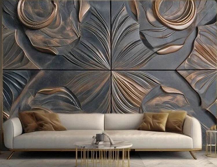 MU8844 Modern high-end golden gilded rock plate TV sofa background wall paper mural
