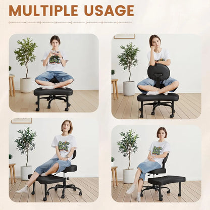 Cross Leg Chair - Meditation Chair with Wheels, ADHD Chair, Height Adjustable Seat, Adjustable Footstool