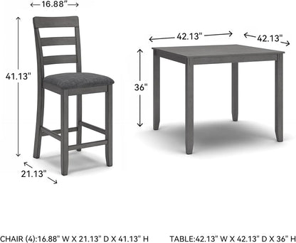5-Piece Gray Wood Dining Set with Table & 4 Barstools, Counter-Height for Small Spaces