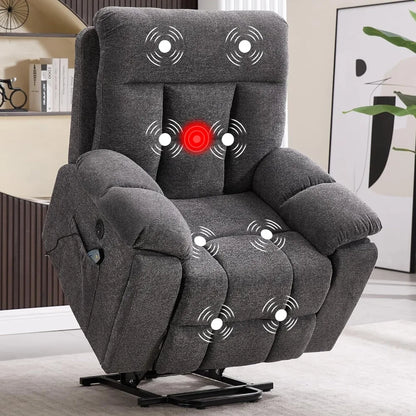 Large Power Lift Recliner Chair with Massage and Heat for Elderly Big and Tall People, Overstuffed Wide Recliners, Customized