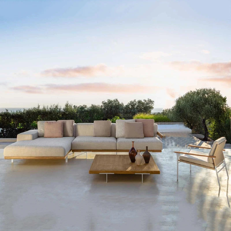 WESOME Outdoor Garden Teak Sofa Terrace Combination Leisure Villa Waterproof and Sunscreen Solid Wood Sofa Furniture