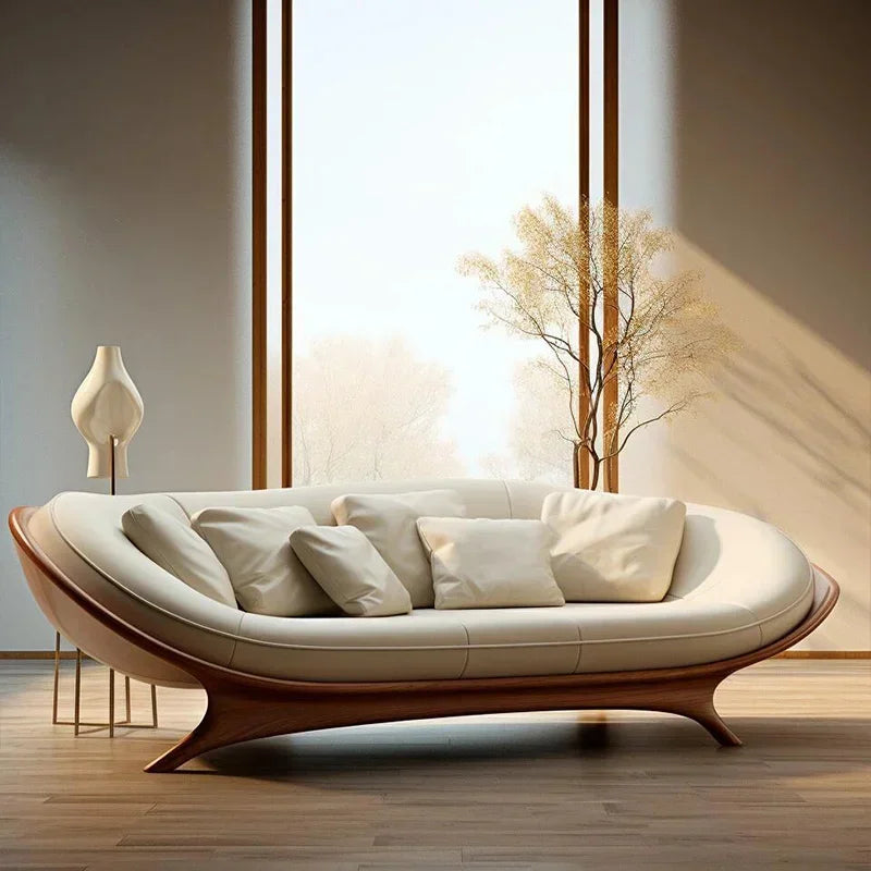 a3813  New Chinese-style solid wood sofa living room modern simple small apartment leather recliner sofa lazy chair