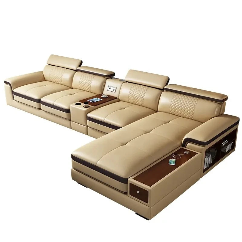 Luxury Charging  Sofas Bed U Shaped Sectional Furniture 7 Seat Modern European Fabric Living Room Sofas Set