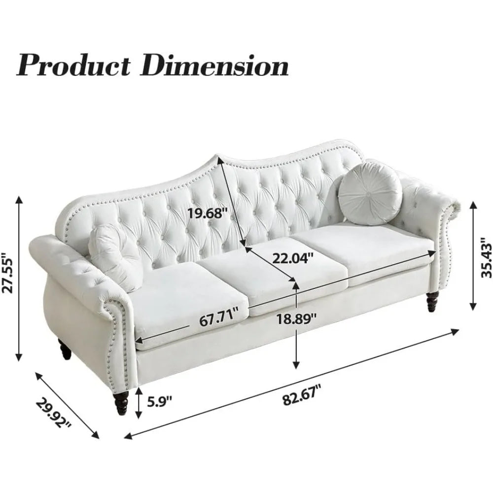 3 Seater Chesterfield Sofa Velvet for Living Room, Modern Tufted Velvet Couch 3 Seater with Scroll Arms and Nailhead, Chesterfie