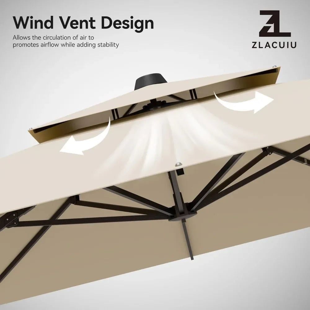 Large 9' X 12' Cantilever Patio Umbrella with 360° Rotation Heavy Duty Windproof Double Top Outdoor Rectangular Offset Umbrella