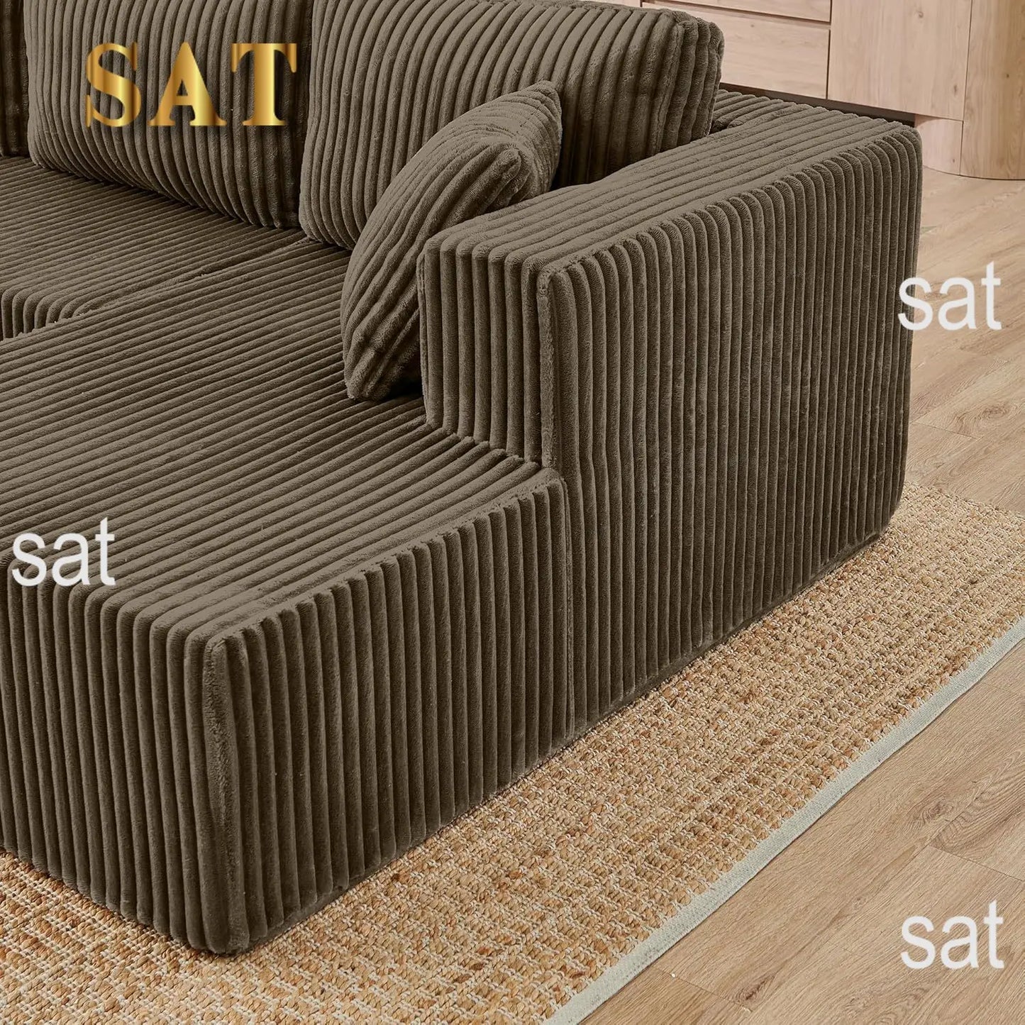 Comfy Boneless Sectionals For Living Room, Plush Corduroy Couch With Comfy Chaise Lounge, U Shaped Sectionals Foam Couches