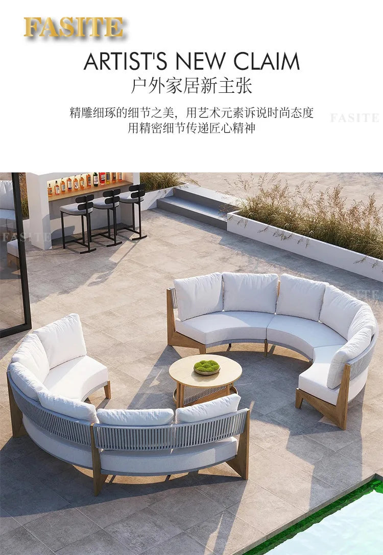 Outdoor teak rattan sofa, outdoor courtyard balcony furniture, garden waterproof and sun protection design